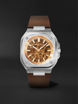 BR 05 Skeleton Gold Automatic 40mm Stainless Steel and Rubber Watch, Ref. No. BR05A-CH-SKST/SRB