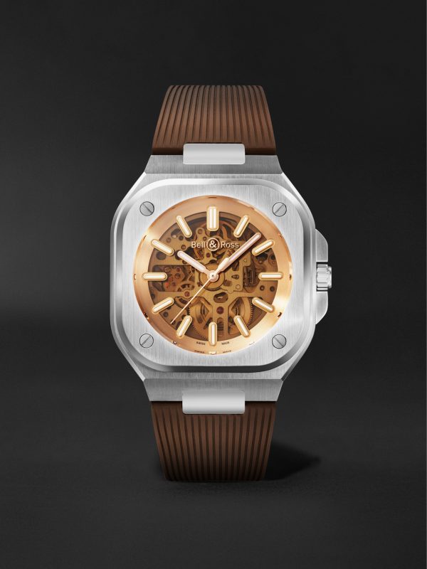 BR 05 Skeleton Gold Automatic 40mm Stainless Steel and Rubber Watch, Ref. No. BR05A-CH-SKST/SRB