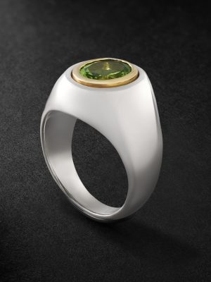 Solitaire Sterling Silver, 18-Karat Gold and Tourmaline Ring