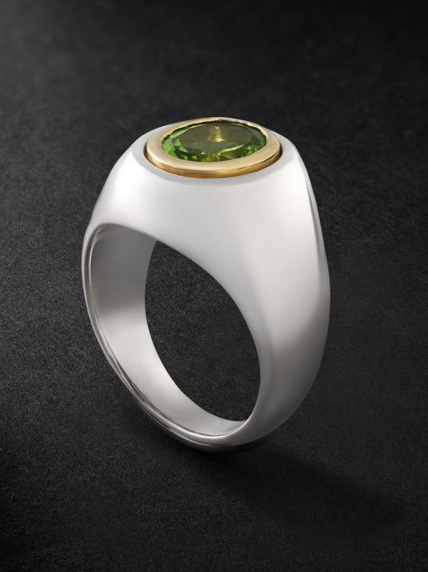 Solitaire Sterling Silver, 18-Karat Gold and Tourmaline Ring Solitaire Sterling Silver, 18-Karat Gold and Tourmaline Ring
