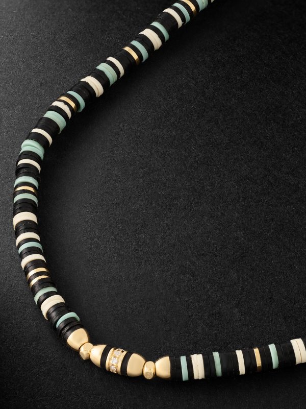 Housa 18-Karat Gold, Amazonite and Diamond Beaded Necklace - CU Housa 18-Karat Gold, Amazonite and Diamond Beaded Necklace - CU