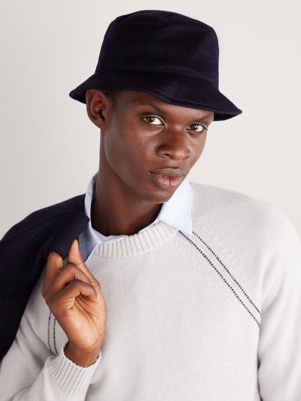 Cityleisure Suede-Trimmed Cashmere Bucket Hat - OU Cityleisure Suede-Trimmed Cashmere Bucket Hat - OU