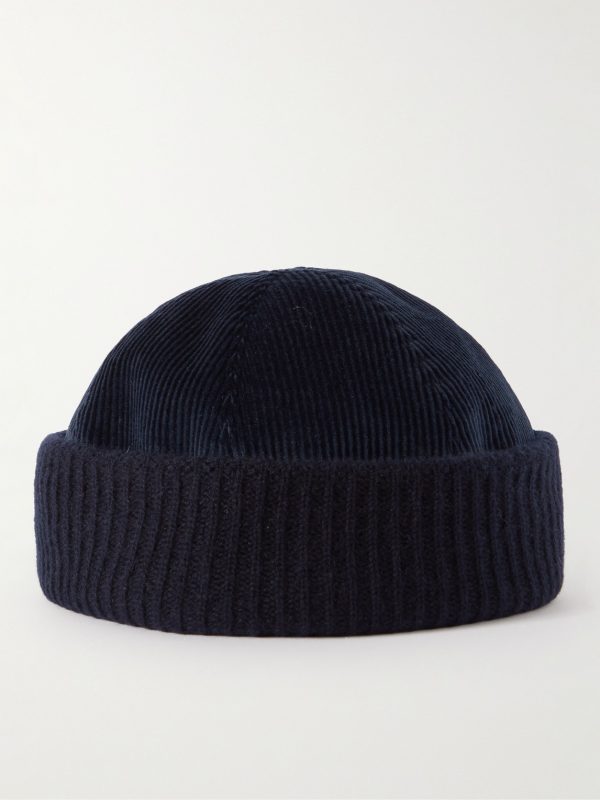 Logo-Appliquéd Ribbed Stretch-Cotton and Cashmere-Blend Beanie - BK Logo-Appliquéd Ribbed Stretch-Cotton and Cashmere-Blend Beanie - BK