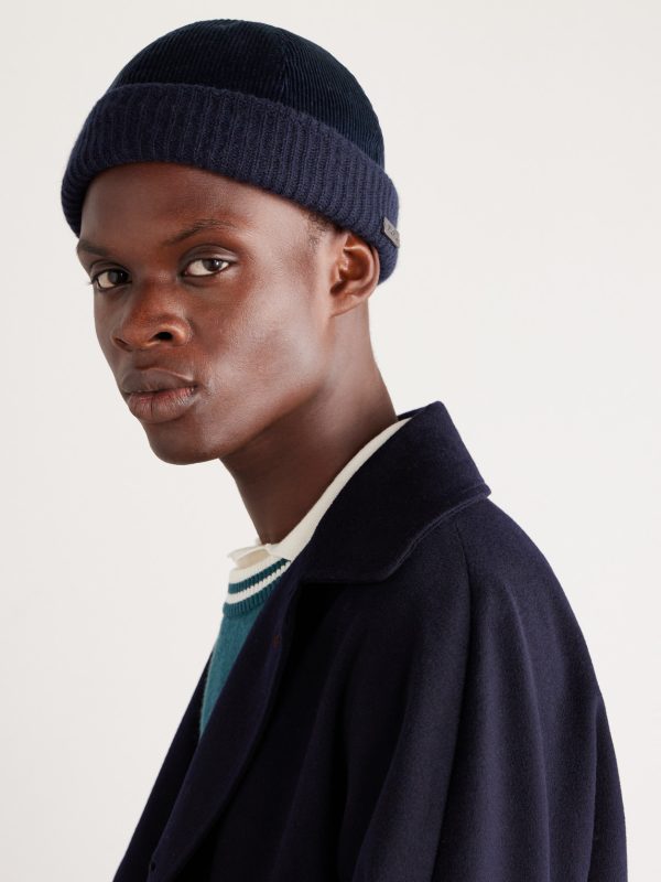 Logo-Appliquéd Ribbed Stretch-Cotton and Cashmere-Blend Beanie - OU Logo-Appliquéd Ribbed Stretch-Cotton and Cashmere-Blend Beanie - OU