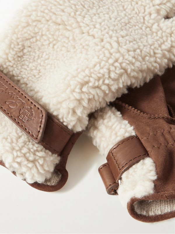 Leather-Trimmed Suede and Shearling Gloves - CU Leather-Trimmed Suede and Shearling Gloves - CU