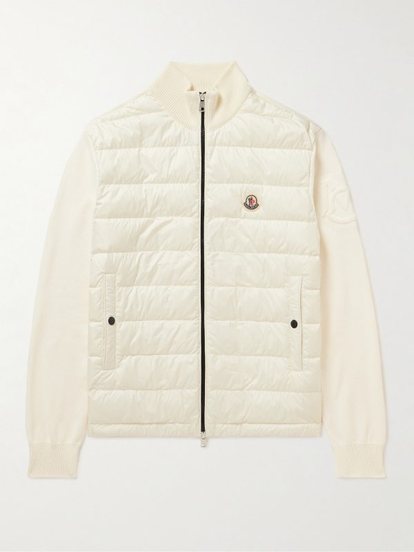 Panelled Cotton and Quilted Shell Down Zip-Up Cardigan Panelled Cotton and Quilted Shell Down Zip-Up Cardigan