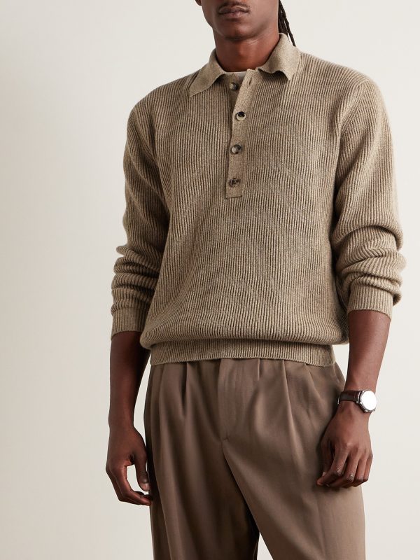 Ribbed Cashmere Polo Shirt - FR Ribbed Cashmere Polo Shirt - FR