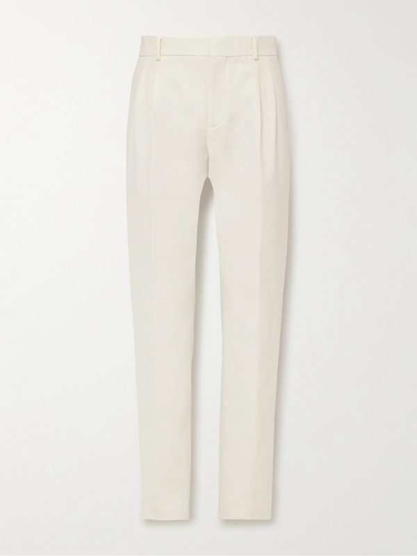 City Slim-Fit Tapered Pleated Double-Faced Cotton Trousers