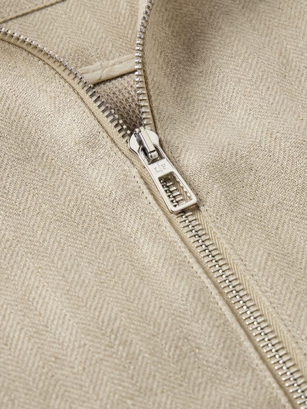 Herringbone and Waffle-Knit Linen Bomber Jacket - CU Herringbone and Waffle-Knit Linen Bomber Jacket - CU