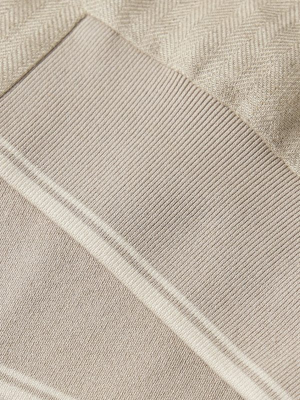 Herringbone and Waffle-Knit Linen Bomber Jacket - E1 Herringbone and Waffle-Knit Linen Bomber Jacket - E1