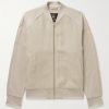 Herringbone and Waffle-Knit Linen Bomber Jacket Herringbone and Waffle-Knit Linen Bomber Jacket