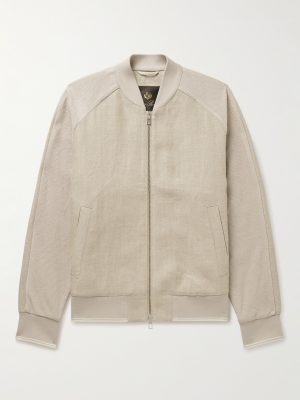 Herringbone and Waffle-Knit Linen Bomber Jacket
