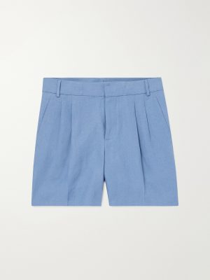 Straight-Leg Pleated Linen Bermuda Shorts