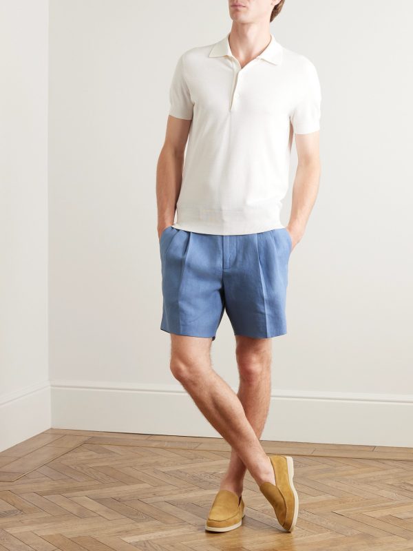 Straight-Leg Pleated Linen Bermuda Shorts - OU Straight-Leg Pleated Linen Bermuda Shorts - OU