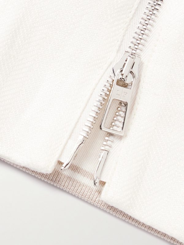 Panelled Herringbone and Waffle-Knit Linen and Silk Bomber Jacket - E1 Panelled Herringbone and Waffle-Knit Linen and Silk Bomber Jacket - E1