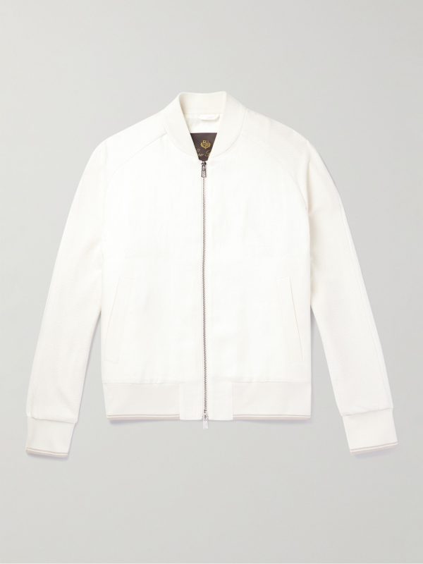 Panelled Herringbone and Waffle-Knit Linen and Silk Bomber Jacket Panelled Herringbone and Waffle-Knit Linen and Silk Bomber Jacket