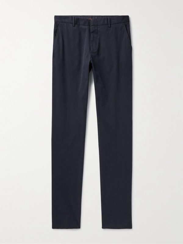 Slim-Fit Straight-Leg Stretch-Cotton Twill Trousers Slim-Fit Straight-Leg Stretch-Cotton Twill Trousers