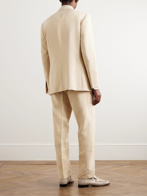 Slim-Fit Double-Breasted Silk-Shantung Suit - BK Slim-Fit Double-Breasted Silk-Shantung Suit - BK