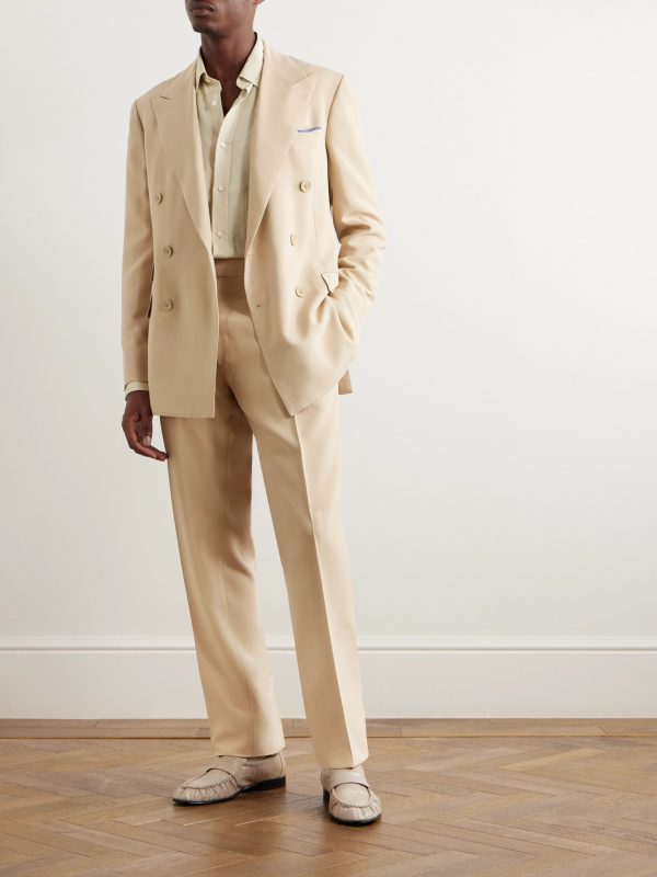 Slim-Fit Double-Breasted Silk-Shantung Suit - OU Slim-Fit Double-Breasted Silk-Shantung Suit - OU