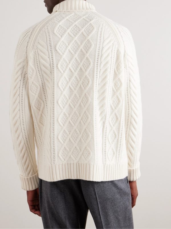 Cable-Knit Cashmere and Linen-Blend Rollneck Sweater - BK Cable-Knit Cashmere and Linen-Blend Rollneck Sweater - BK