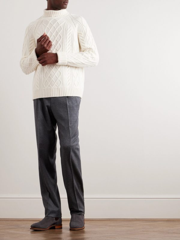 Cable-Knit Cashmere and Linen-Blend Rollneck Sweater - OU Cable-Knit Cashmere and Linen-Blend Rollneck Sweater - OU
