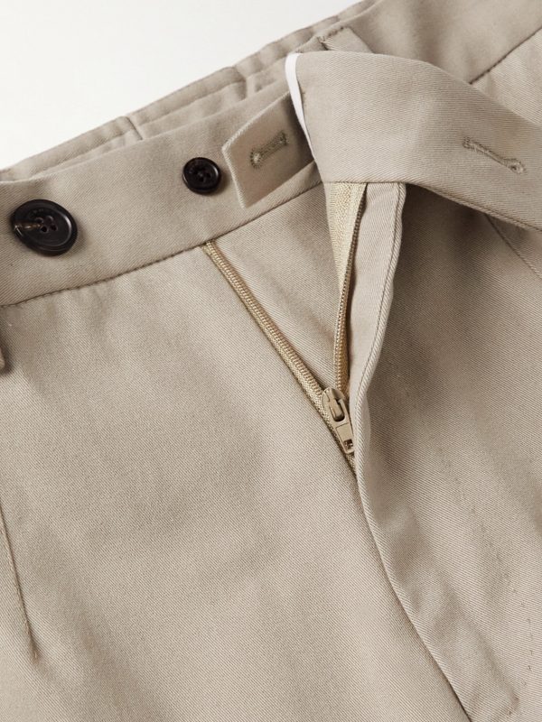 Tapered Brushed Cotton-Blend Twill Trousers - E1