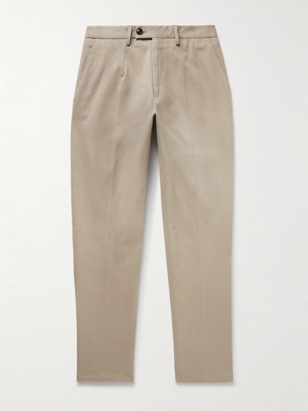Tapered Brushed Cotton-Blend Twill Trousers