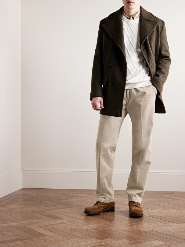 Tapered Brushed Cotton-Blend Twill Trousers - OU