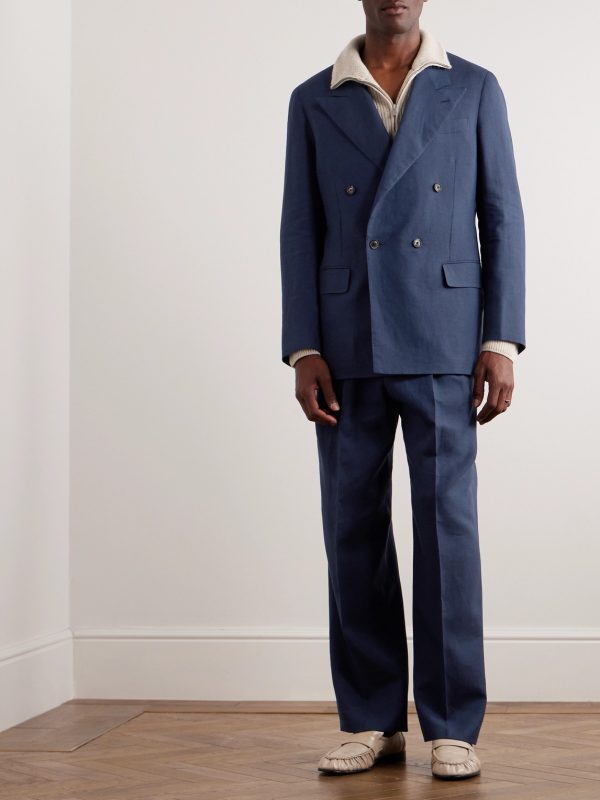 Double-Breasted Linen and Wool-Blend Blazer - OU