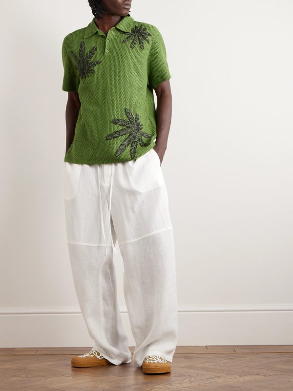 + Paula's Ibiza Embroidered Crocheted Cotton Polo Shirt - OU
