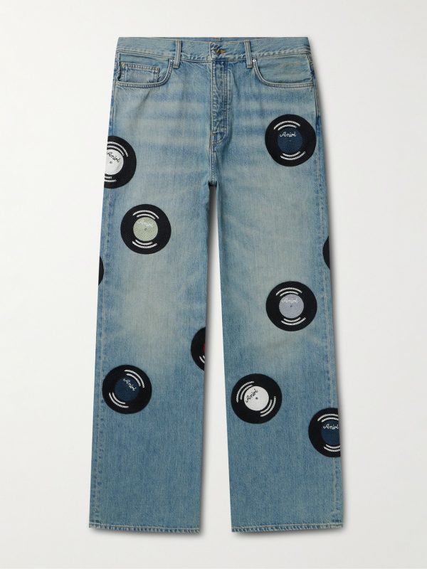 Appliquéd Wide-Leg Jeans