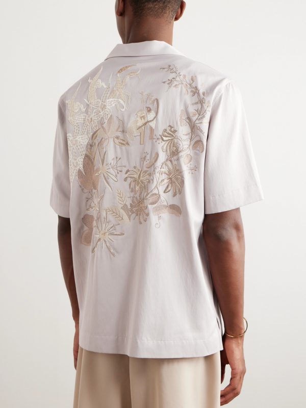 Camp-Collar Embroidered Satin Shirt - BK Camp-Collar Embroidered Satin Shirt - BK