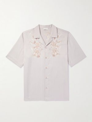 Camp-Collar Embroidered Satin Shirt Camp-Collar Embroidered Satin Shirt