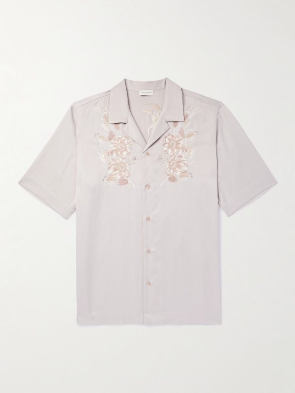Camp-Collar Embroidered Satin Shirt Camp-Collar Embroidered Satin Shirt