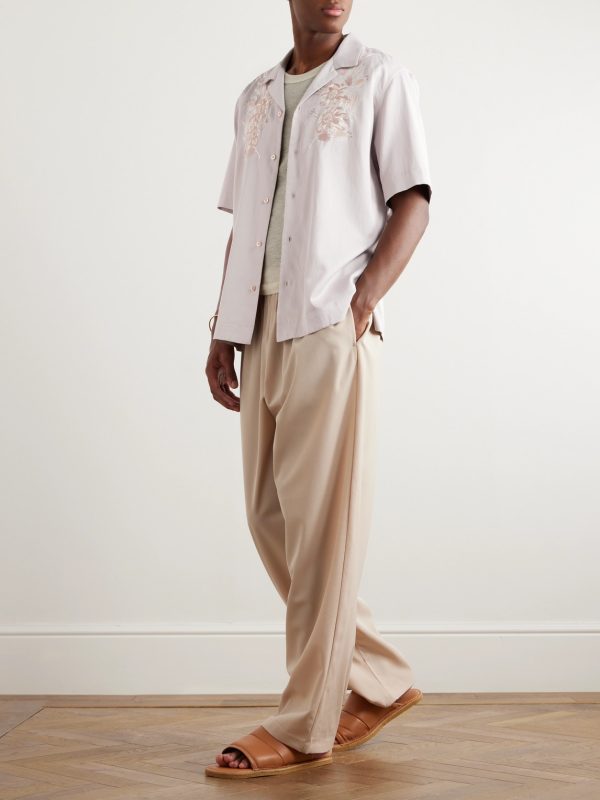 Camp-Collar Embroidered Satin Shirt - OU Camp-Collar Embroidered Satin Shirt - OU