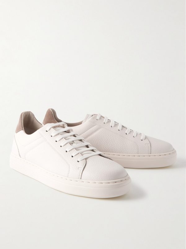 Suede-Trimmed Full-Grain Leather Sneakers - FR Suede-Trimmed Full-Grain Leather Sneakers - FR