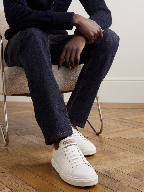 Suede-Trimmed Full-Grain Leather Sneakers - OU Suede-Trimmed Full-Grain Leather Sneakers - OU
