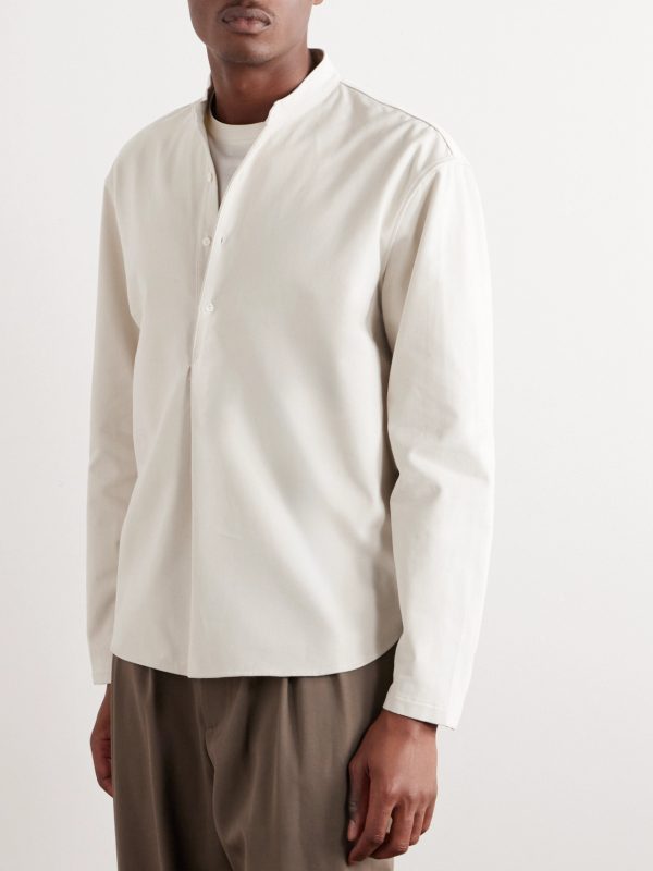 Grandad-Collar Cotton-Twill Half-Placket Shirt - FR Grandad-Collar Cotton-Twill Half-Placket Shirt - FR