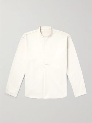 Grandad-Collar Cotton-Twill Half-Placket Shirt Grandad-Collar Cotton-Twill Half-Placket Shirt