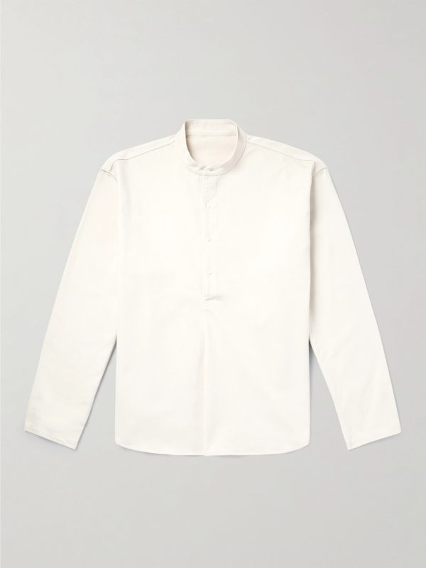 Grandad-Collar Cotton-Twill Half-Placket Shirt Grandad-Collar Cotton-Twill Half-Placket Shirt