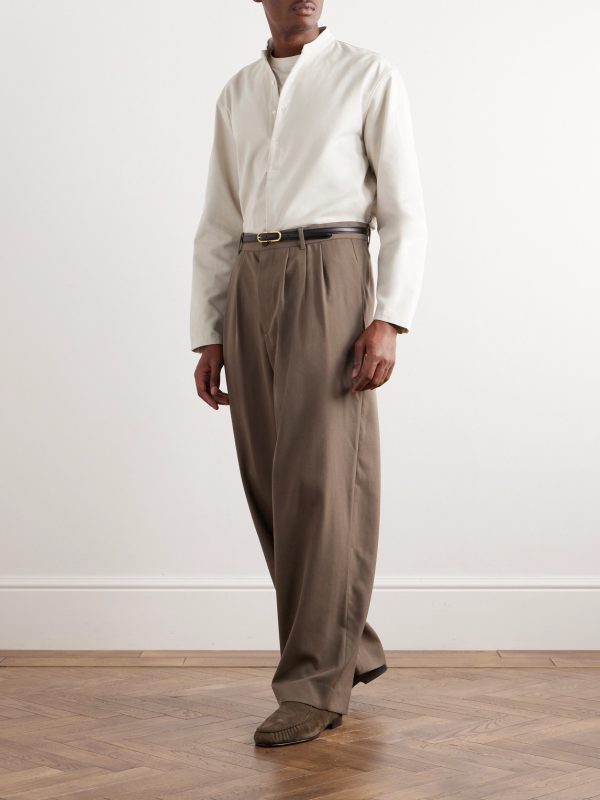 Grandad-Collar Cotton-Twill Half-Placket Shirt - OU Grandad-Collar Cotton-Twill Half-Placket Shirt - OU