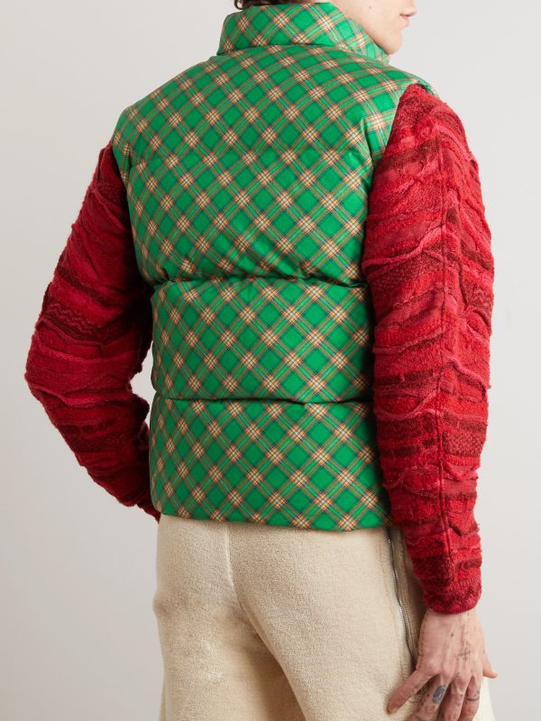 Checked Quilted Cotton-Jacquard Down Gilet - BK Checked Quilted Cotton-Jacquard Down Gilet - BK