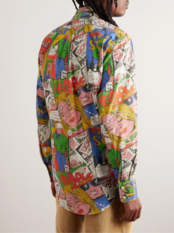 Cutaway-Collar Printed Cotton Shirt - BK Cutaway-Collar Printed Cotton Shirt - BK