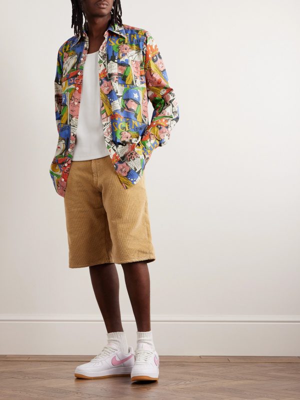 Cutaway-Collar Printed Cotton Shirt - OU Cutaway-Collar Printed Cotton Shirt - OU