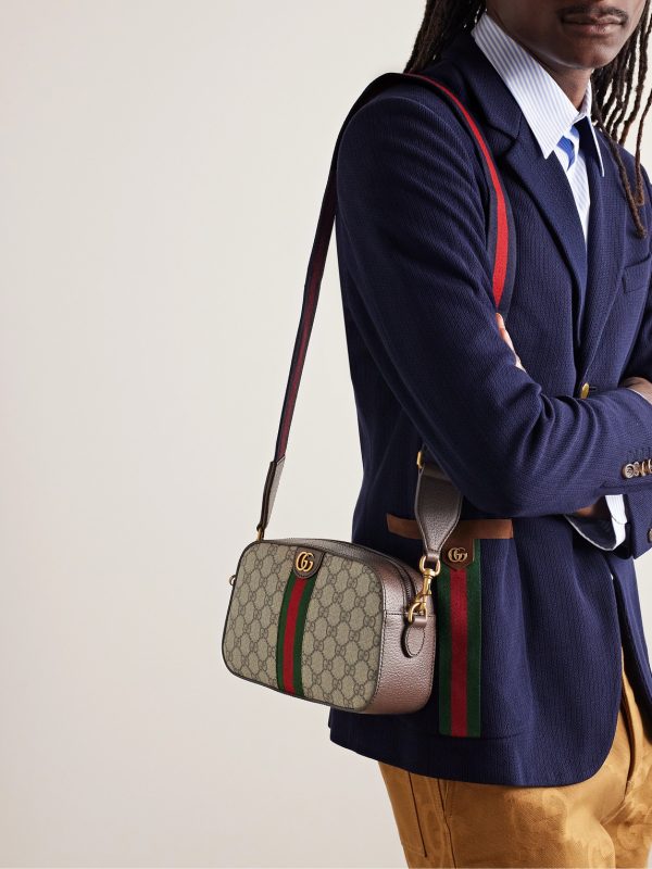 Ophidia Leather-Trimmed Monogrammed Coated-Canvas Messenger Bag - OU Ophidia Leather-Trimmed Monogrammed Coated-Canvas Messenger Bag - OU