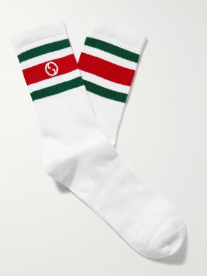 Logo-Intarsia Striped Ribbed Cotton-Blend Socks Logo-Intarsia Striped Ribbed Cotton-Blend Socks