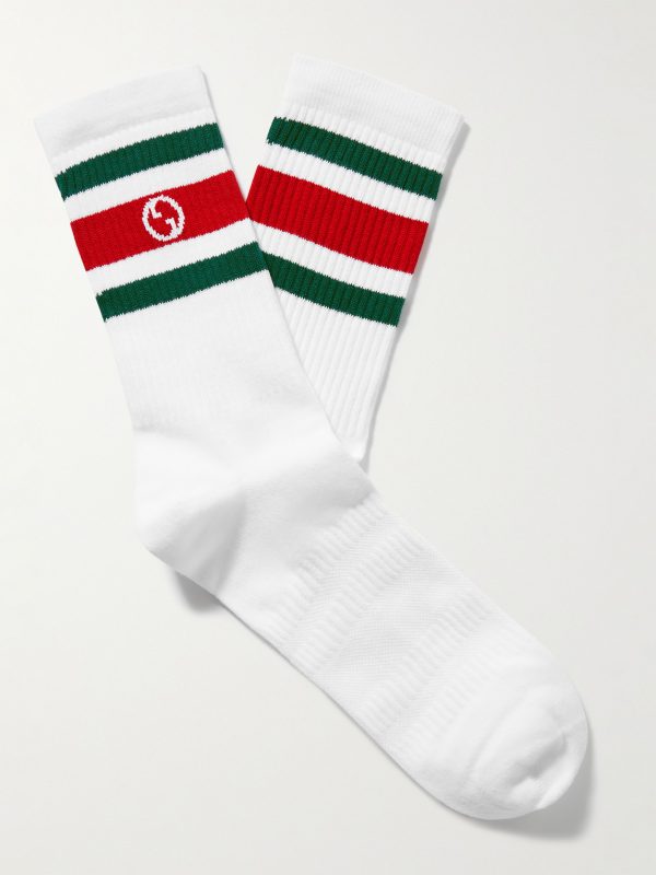 Logo-Intarsia Striped Ribbed Cotton-Blend Socks Logo-Intarsia Striped Ribbed Cotton-Blend Socks