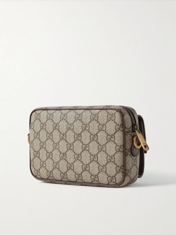Ophidia Mini Leather-Trimmed Monogrammed Coated-Canvas Messenger Bag - BK Ophidia Mini Leather-Trimmed Monogrammed Coated-Canvas Messenger Bag - BK