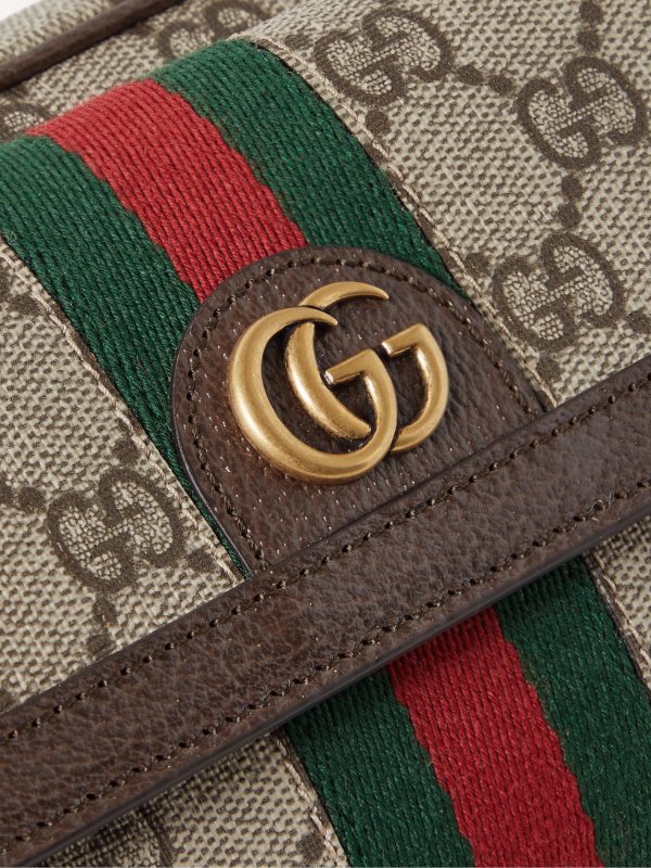 Ophidia Mini Leather-Trimmed Monogrammed Coated-Canvas Messenger Bag - CU Ophidia Mini Leather-Trimmed Monogrammed Coated-Canvas Messenger Bag - CU