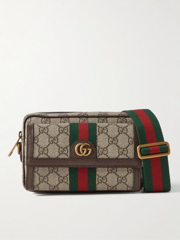 Ophidia Mini Leather-Trimmed Monogrammed Coated-Canvas Messenger Bag Ophidia Mini Leather-Trimmed Monogrammed Coated-Canvas Messenger Bag